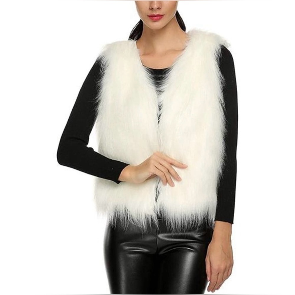 JENNIFER LOPEZ Ice Angel vest long faux fur front suede back NWT NEW size M